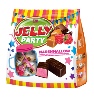 Marshmallow ízesítésű habosított cukorkák étcsokoládéval mártva