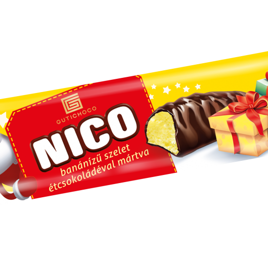 Habósított banános szelet étcsokoládéval mártva
