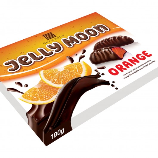 Orange flavored jelly covered with dark chocolate
